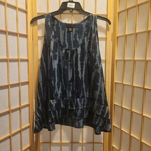 Apostrophe Womens Blue Ruffled Bottom Semi Sheer Tank/Blouse Sz M